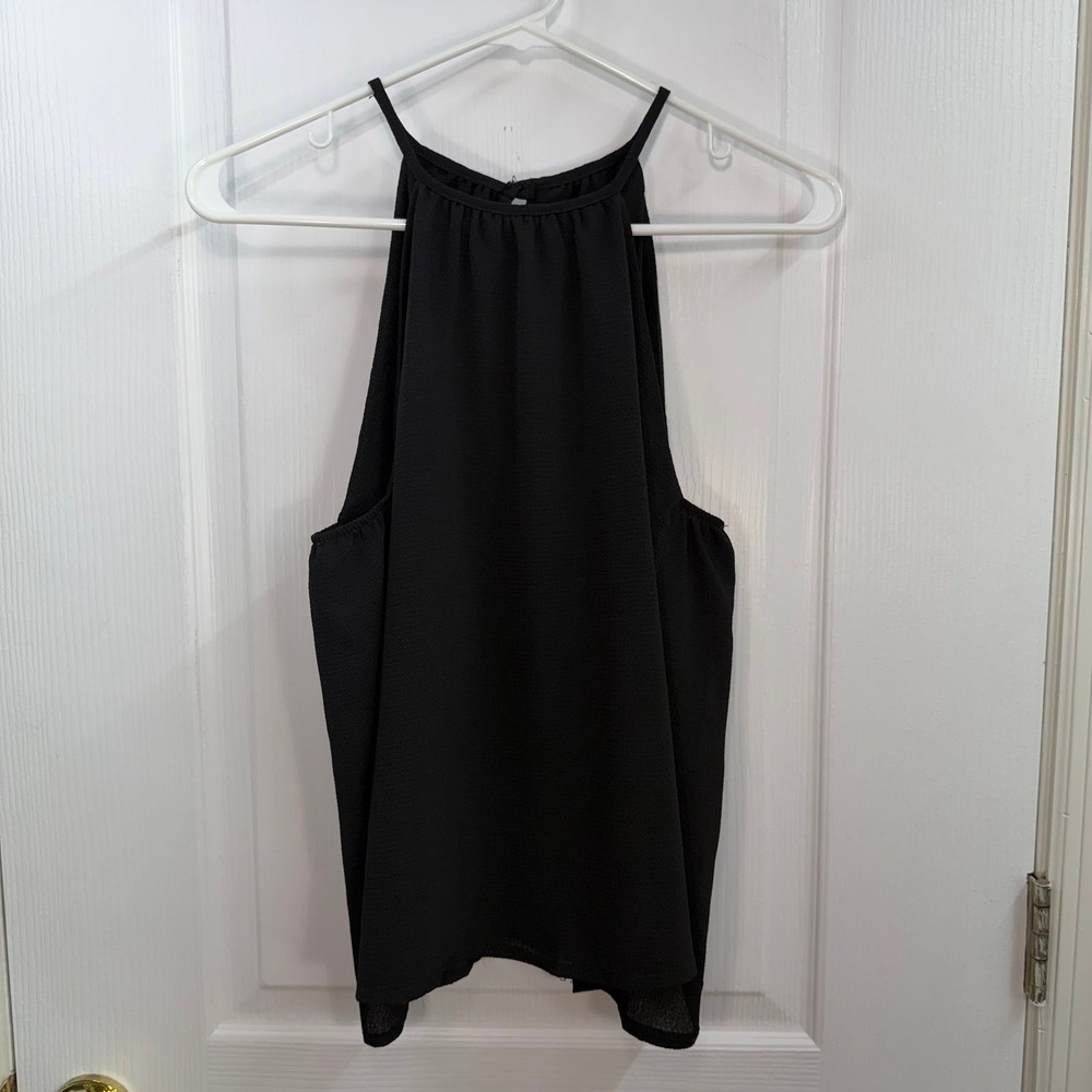 Abbeline black high neck textured stretch summer tank top casual lightweight S